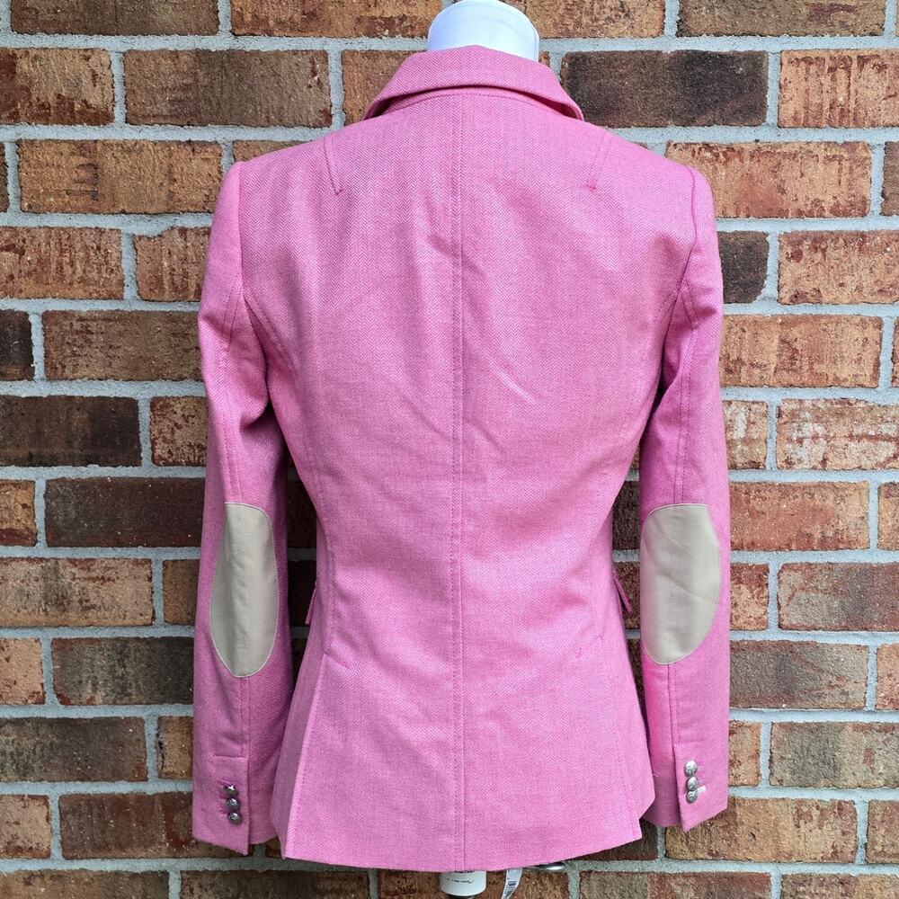 Pink Blazer Size 4 Banana Republic Jacket Wool Herringbone Elbow Patches - Picture 4 of 11
